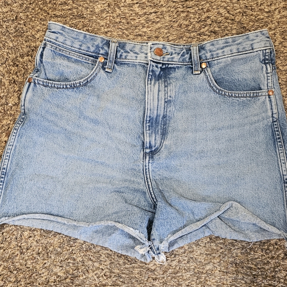 WRANGLER Donna High Rise 100% cotton Denim Cutt off Shorts 4" Size 30